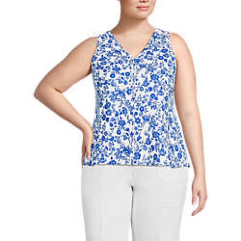 *NWT* Lands' End Slub Royal Blue/White Plus Size Tank Top - Size 1X